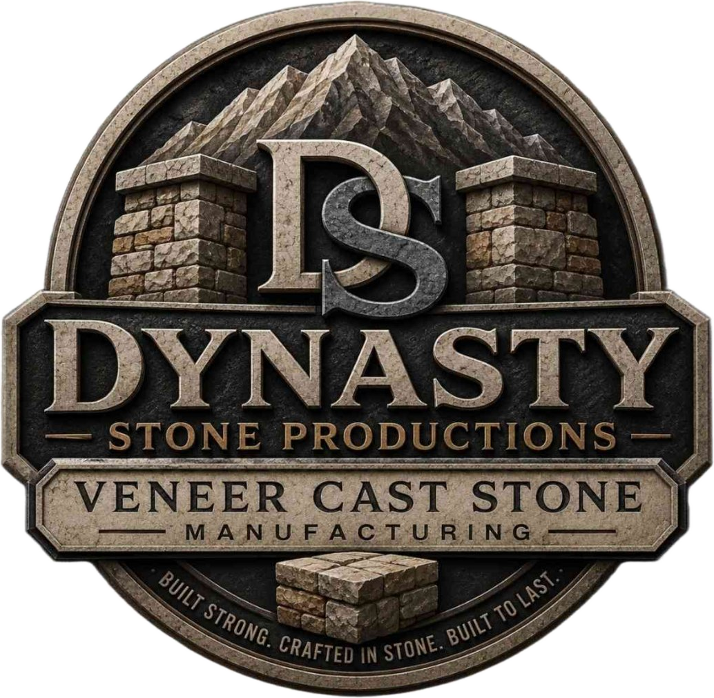 Dynasty Stone Productions emblem — veneer cast stone manufacturing. Built Strong. Crafted in Stone. Built to Last.
